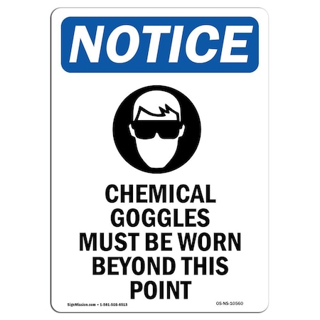 Signmission OSHA Notice Sign, Chemical Goggles Must With Symbol, 24in X 18in Aluminum, 18" W, 24" H, Portrait OS-NS-A-1824-V-10560